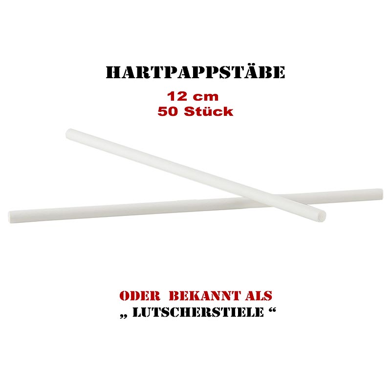 Bastoncini di cartone rigido, bastoncini per lecca-lecca (bianchi), smussati su entrambi i lati, ø circa 3,8 mm, 12 cm, 50 pz.