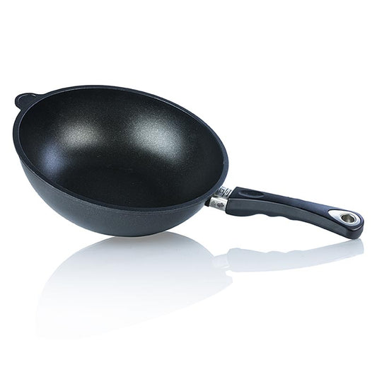 AMT Gastroguss Wokpfanne, ø 28cm, 11cm hoch, 1 St - Hochwertiges Aluminiumguss-Kochgeschirr, hergestellt in Deutschland im Kokillen-Handguss-Verfahren, mit Mikrofein abgedrehtem Thermoboden, 3-Schichten-Oberflächenversiegelung, ergonomischen Griffen und Backofenfestigkeit bis 260°C Passende Glasdeckel und Kochgeschirr für Induktionsherde erhältlich
