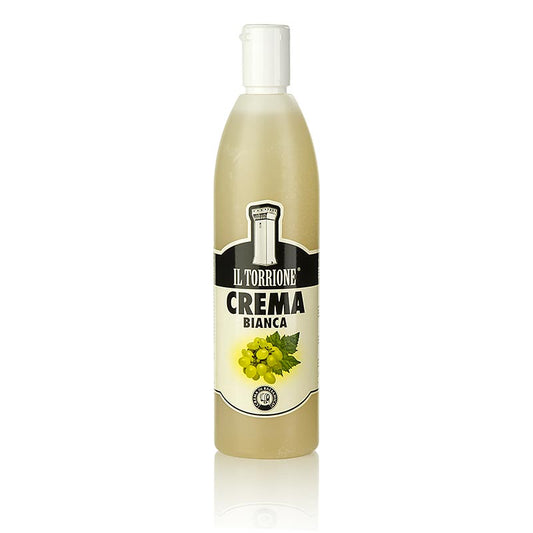 Flasche Crema di Balsamico Bianco, auch für Dessert, Il Torrione, 500 ml - eine weiße Balsamico-Creme, ideal zum Würzen und Garnieren von Fleisch, Fisch, Gemüse, Eis und Erdbeeren