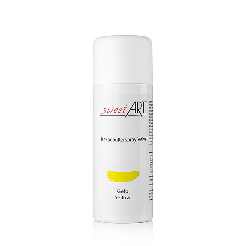 Kakaobutter Spray, Velvet/Samt Effekt, gelb, Sweet Art, 400 ml - Dekorative Vollendung für Pralinen, Eiscreme und Schokoladendekorelemente in praktischer Spraydose