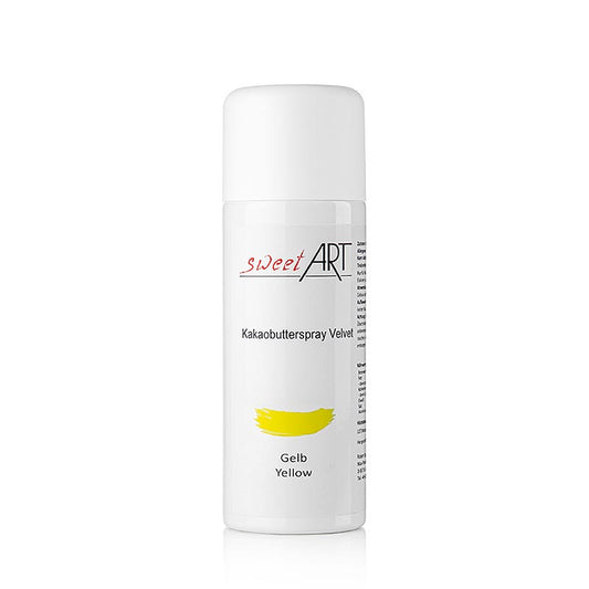 Kakaobutter Spray, Velvet/Samt Effekt, gelb, Sweet Art, 400 ml - Dekorative Vollendung für Pralinen, Eiscreme und Schokoladendekorelemente in praktischer Spraydose