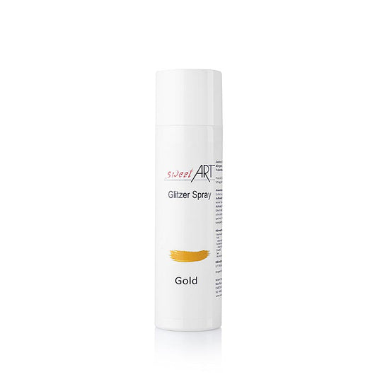 Gold glänzendes Glitzer Spray von Sweet Art, 250 ml - für glänzende Oberflächeneffekte auf Zucker, Schokolade und Beeren wie Brombeeren, Himbeeren und Erdbeeren