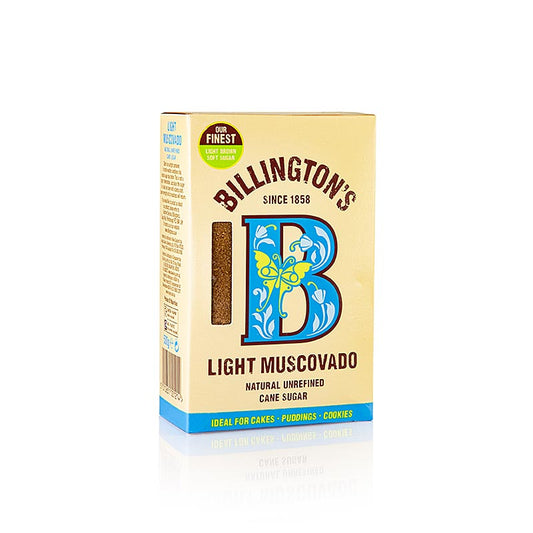 Zucchero Muscovado, chiaro, zucchero di canna grezzo, note di caramello, Billington's, 500 g