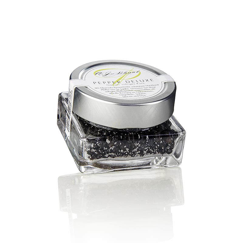 Schwarzer Pfeffer mit Meersalz fermentiert, ganz, PEPPER DELUXE, 80 g - Saftiger Hochland-Pfeffer, vollmundig pfefferiges Aroma, perfekt als Finish auf Fisch und Steaks
