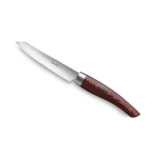 Nesmuk Soul 30 Office-/Schälmesser with 90mm blade, stainless steel bolster, and red Micarta handle