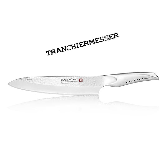 Global SAI-02 Tranchiermesser, Hammerschlagdesign, 21cm, 1 St - Fleischmesser mit gehämmerter Klinge und ergonomischem Griff aus hochwertigem Edelstahl