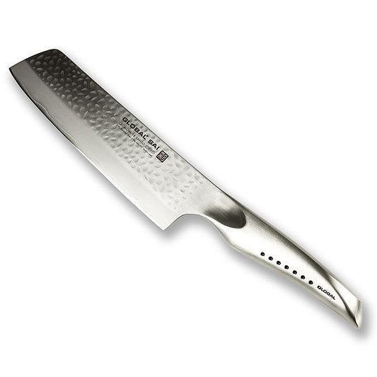 Global SAI-04 Gemüsemesser, Hammerschlagdesign, 19cm, 1 St - Japanisches Gemüsemesser mit Hammerschlagoptik und ergonomischem Griff