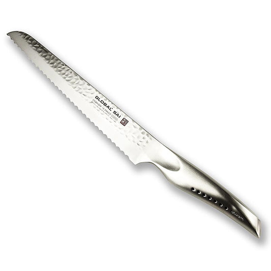 Global SAI-05 Brotmesser, Hammerschlagdesign, 23cm, 1 St - hochwertiges japanisches Messer mit einzigartigem Hammerschlagdesign und ergonomisch geformten Griffen