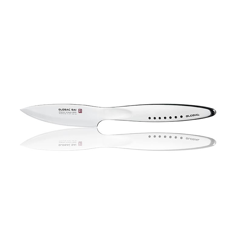 Global SAI-T01 Steakmesser mit 11,5 cm Klinge, handgefertigte Hammerschlagoptik und ergonomisch geformte Griffe Entwickelt mit weichen, runden Formen und hochwertigen Materialien für optimale Schneideergebnisse