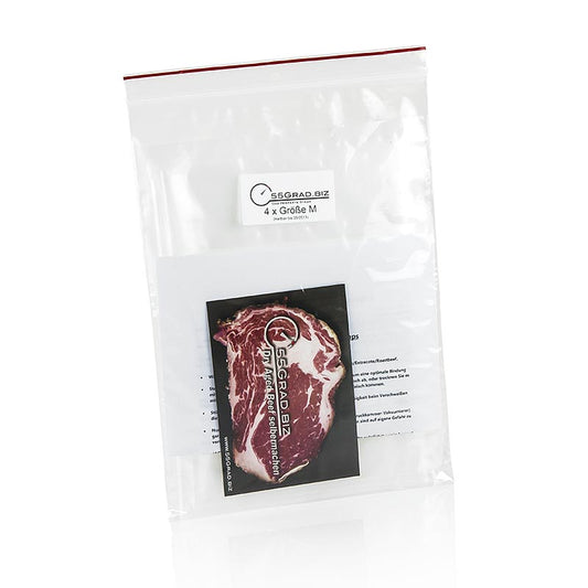Membran-Reifebeutel Größe M, 250x550mm für Dry Aged Beef, 55GRAD, 5 St - Vakuumierbeutel zum sicheren Dry Aging im Kühlschrank, ideal für die Reifung von Fleisch bei 3°C über 2-3 Wochen