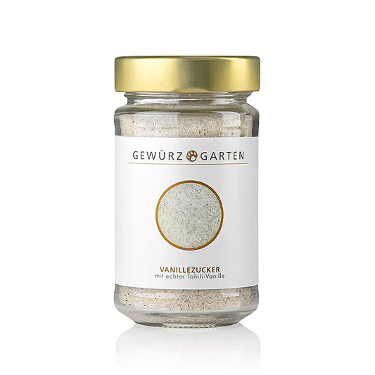 Gewürzgarten Vanillezucker, mit Tahiti-Vanille, 200 g - Perfekt für die Herstellung von Süßspeisen, Crème brûlée, Vanillesauce, Fruchtsalate und zum Süßen von Kaffee, Cappuccino und Tee Mit echten Samenzellen der fermentierten Vanilleschoten