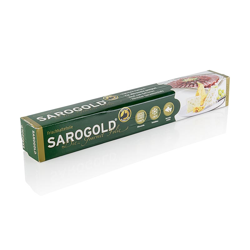 SAROGOLD Gourmet-Folie, 30cm x 20m, 1 St - Perfekt zum Tiefgefrieren, Frischhalten und für die Mikrowelle, mit einzigartiger Struktur für perfektes Abreißen und Aromadichtigkeit bei Temperaturen von -30°C bis +140°C