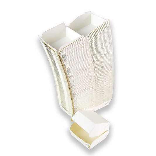 Hamburger Pappboxen, weiß, 90x80x50mm, 100% Chef, 100 St - Weiße Pappboxen für Miniburger, Desserts, Minikuchen oder Donuts