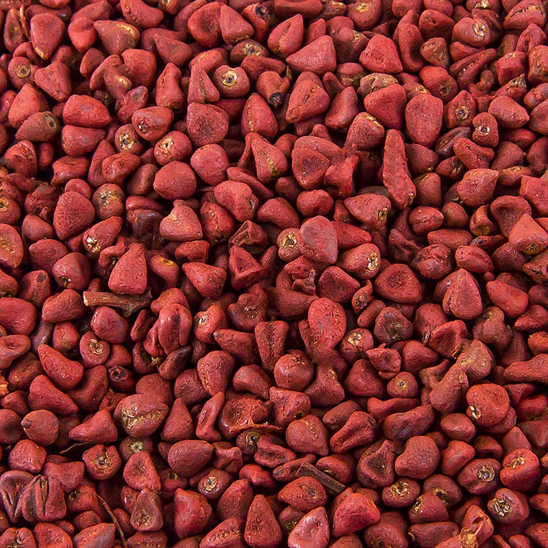 Annatto-Samen, vom Orleanstrauch, 1 kg - Orangerote Samen des tropischen Orleansbaumes für Färbung von Speisen, Stoffen und Körperfarbe Duftet schwach blumig, leicht pfeffriger Geschmack mit Spur Bitterkeit Verwendet in Butter, Käse, Räucherfisch und Kosmetika