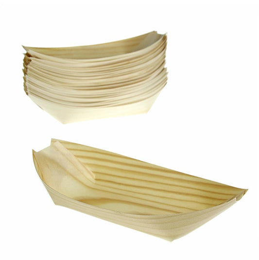 Einweg Holzboot für Fingerfood und Flying Buffet, hitzebeständig bis 180°C, 22,5 x 11,5 x 2 cm