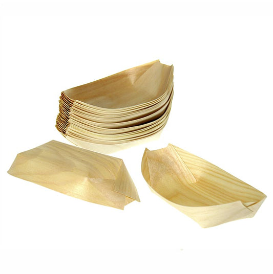 Einweg Boot aus flexiblem und hitzebeständigem Holz, ideal für Fingerfood Maße ca 31,5 x 8 x 2 cm