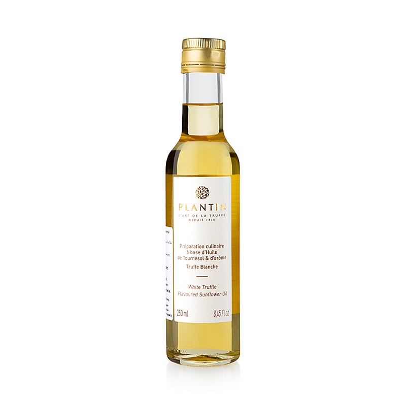 Sonnenblumenöl mit weißer Trüffel-Aroma (Trüffelöl), Plantin, 250 ml - Produktbild für die kalte Küche, aromatisiert zahlreiche Speisen mit feinem Trüffelaroma