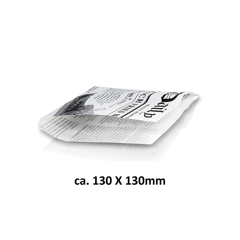 Snack Tüte mit Zeitungspapierdruck, ca130x130mm, 1000 St - Nostalgische Snacktüten aus Zeitungspapier, perfekt zum Servieren von Chips und Snacks, 1000 Stück, günstig und sofort lieferbar