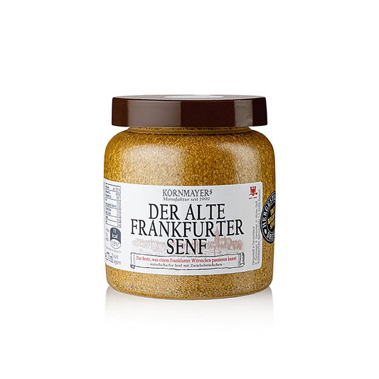 Alter Frankfurter Senf, mittelscharf, 270 ml in Steinguttopf mit Zwiebelstückchen und Gewürzen