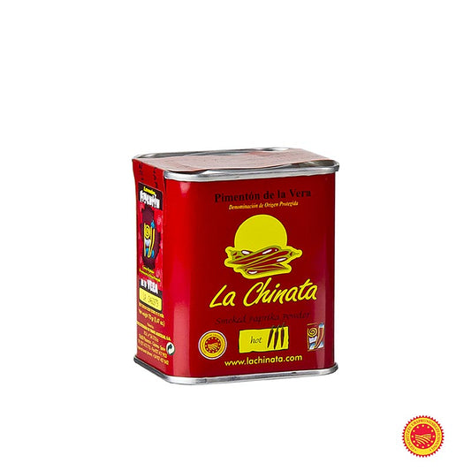 Paprikapulver - Pimenton de la Vera DOP/gU, geräuchert, scharf, la Chinata, 70 g - Spanische Spezialität, traditionell geräuchert auf Eichenholz, einzigartiger Geschmack für mediterrane Küche und Wurstwaren
