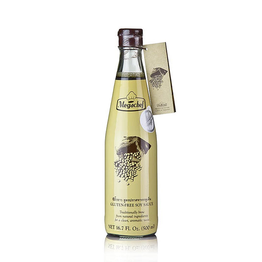 Soja-Sauce - glutenfrei, Megachef, 500 ml: Natürlich gebraute, glutenfreie Sojasauce, ohne künstliche Zusatzstoffe Geeignet für Salatdressings, Suppen, Wok-Gerichte und Fleischspeisen