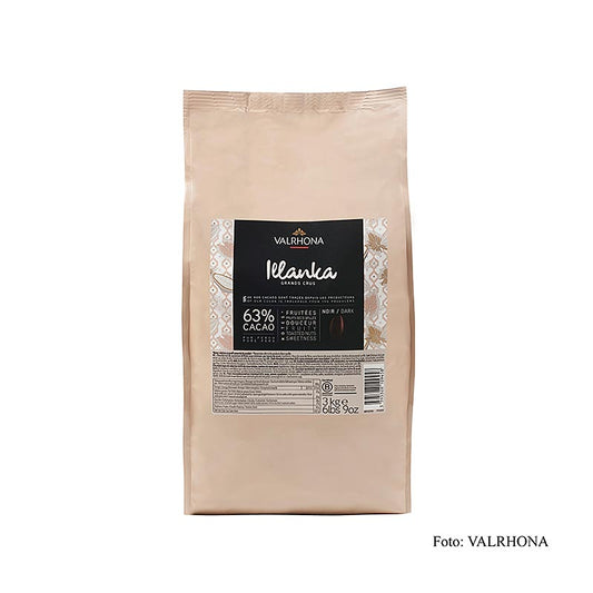 Valrhona Illanka, dunkle Couverture, Callets, 63% Kakao, Peru, 3 kg - Fruchtige & cremige dunkle Schokoladenkuvertüre für die Herstellung von Eis, Pralinenganache, Mousse, Torten usw