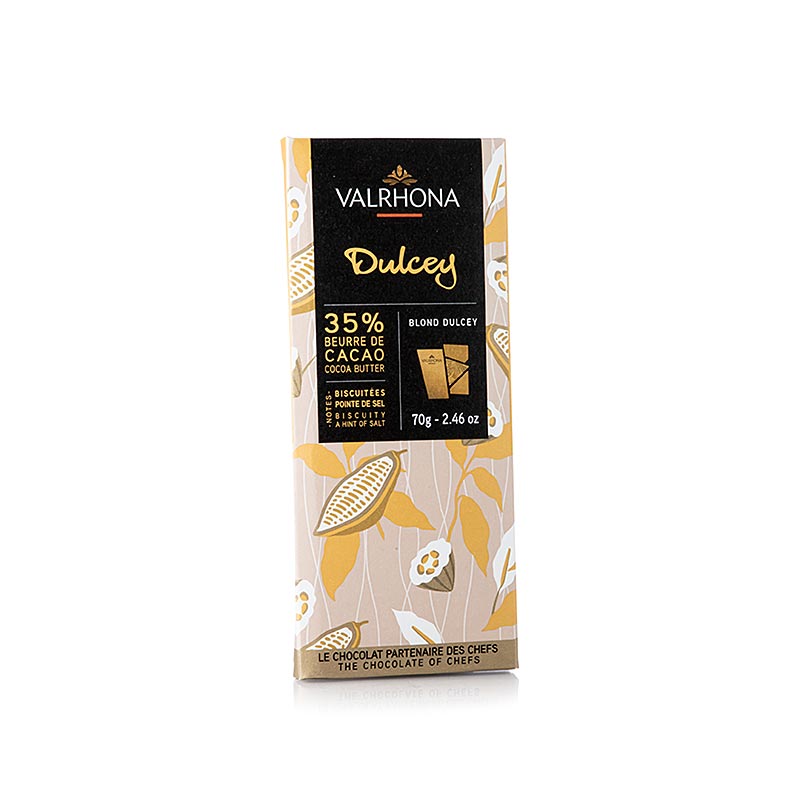 Valrhona Dulcey - Blonde Schokolade, 32% Kakao, 70 g - exquisite, creamy chocolate with a subtle hint of caramel, perfect for indulgent snacking or gourmet baking (German)