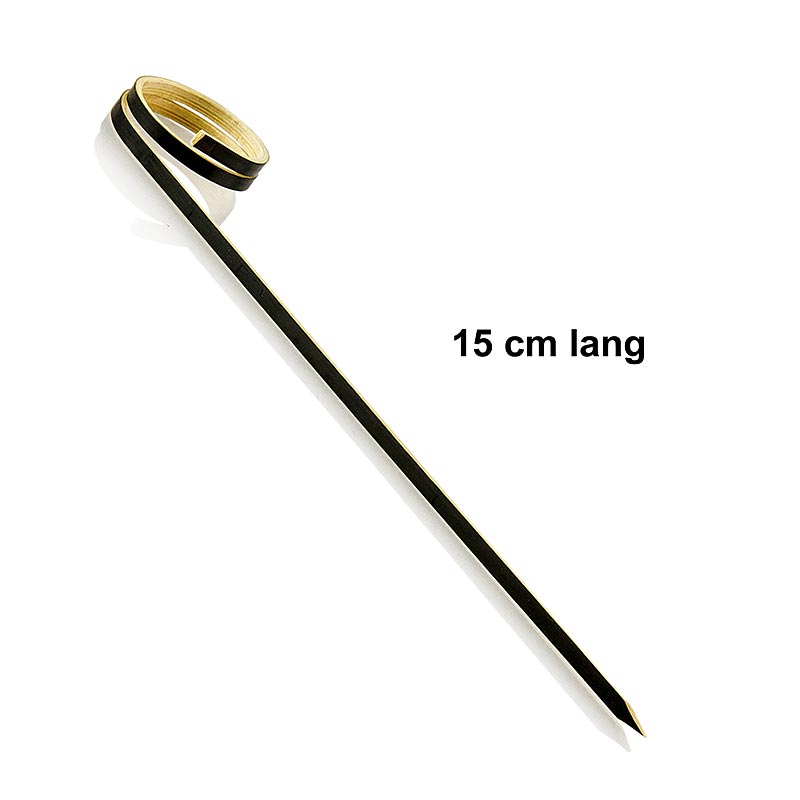 Bambus-Spieße, mit Loop (Ringende), schwarz, 15cm, 100 St - feine und angenehme Spieße aus Bambus-Holz, filigran und apart, gut greifbar durch Ringende