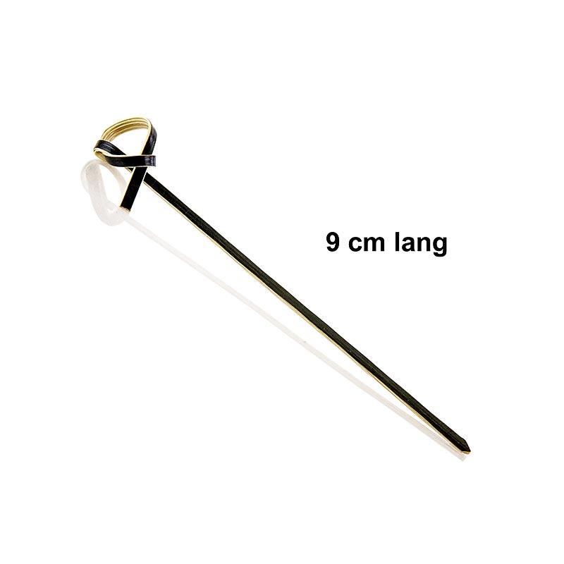 Bambus-Spieße, ideal für Fingerfood, Buffets und Dekoration, 9cm, 250 Stück, schwarz, mit filigranem Knotenende, angenehme Textur aus Bambus-Holz