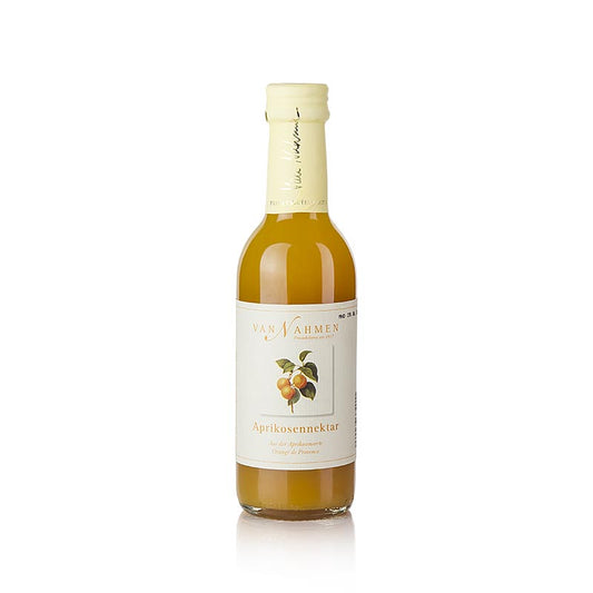 Aprikosennektar (Orange de Provence), 45% Direktsaft, 250 ml von van Nahmen, hergestellt ohne Konservierungsmittel oder Aromastoffe Traditionelle Obstsorten werden zur Erhaltung alter Kultursorten verwendet