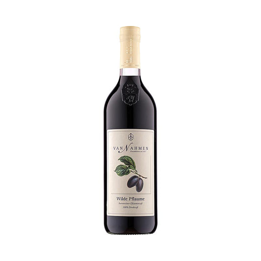 750 ml bottle of van Nahmen Wilde Pflaumen 100% Direktsaft, a delicious and natural plum juice
