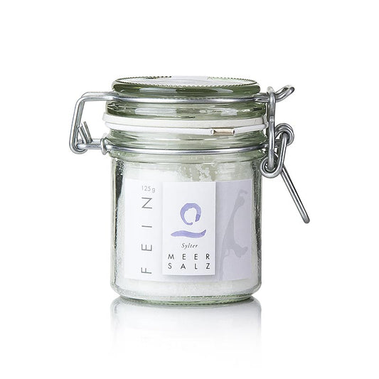 Feines Sylter Meersalz, 125 g, gewonnen aus nordsee Wasser, reich an Mineralien und Spurenelementen, frei von Zusätzen, leicht feucht