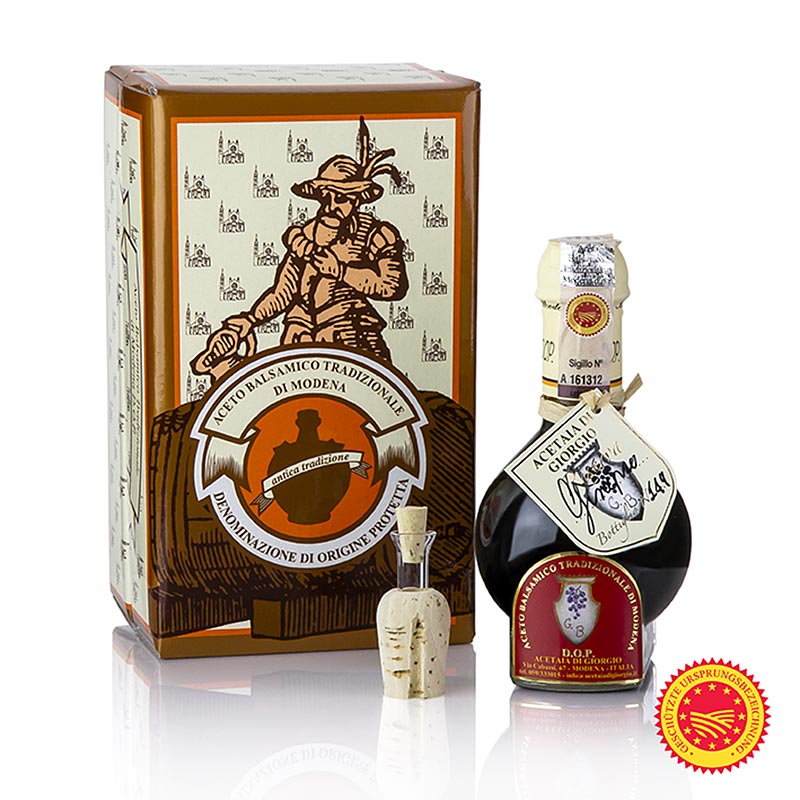 Aceto Balsamico Tradizionale DOP/gU, 12 J, Wacholderfass, Acetaia di Giorgio, 100 ml: Hochwertiger traditioneller Balsamicoessig in einem 100 ml Wacholderfass von Acetaia di Giorgio