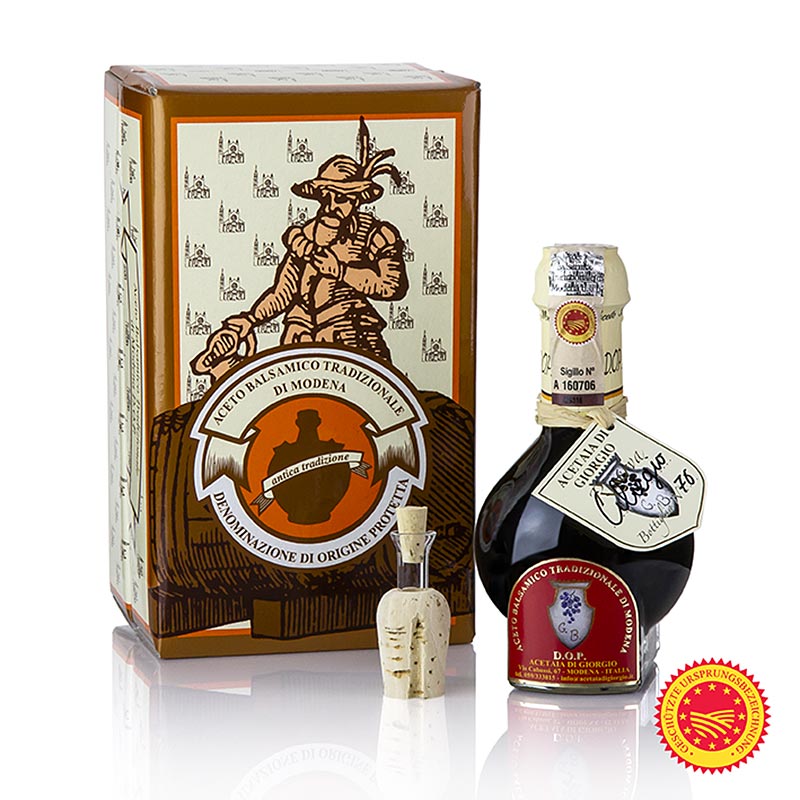 Aceto Balsamico Tradizionale DOP/gU, 12 Jahre, Kirschfass, Acetaia di Giorgio, 100 ml - Schwarze und sämige Köstlichkeit aus Kirschholzfässern, fruchtig mit angenehmer Säure, perfekt für Käse, Früchte oder Eiscreme Vorgestellt in Der Delikatessenjäger im ZDF