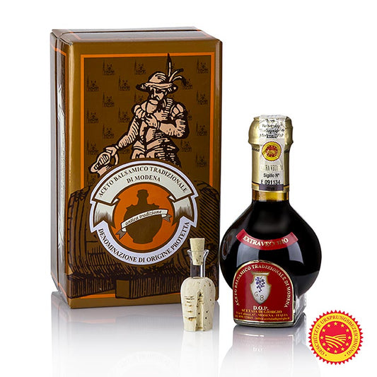 Aceto Balsamico Tradizionale di Modena gU, 25 Jahre, Acetaia di Giorgio, 100 ml: Schwarze, sämige Köstlichkeit mit unverwechselbaren Aromen, geeignet für Käse, Fleisch, Fisch, Obstsalat und Vanille-Eis