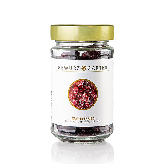 Getrocknete, ungeschwefelte und gezuckerte Helle Cranberries, ideal zum Verfeinern von Schokoladen, Kompott, Marmeladen und Chutneys, auch perfekt in Keksen, Kuchen und Müsli Unverwechselbares Aroma für Wildspeisen und Weihnachtsgebäck