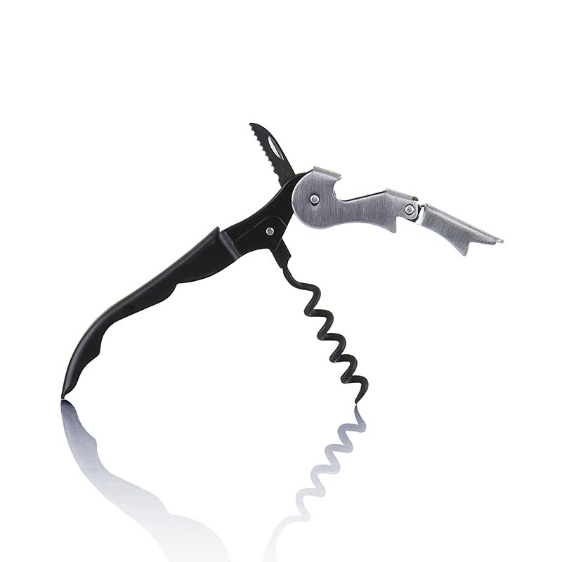 Coltello da cameriere, nero, pieghevole, cavatappi a spirale in teflon, 1 pz.