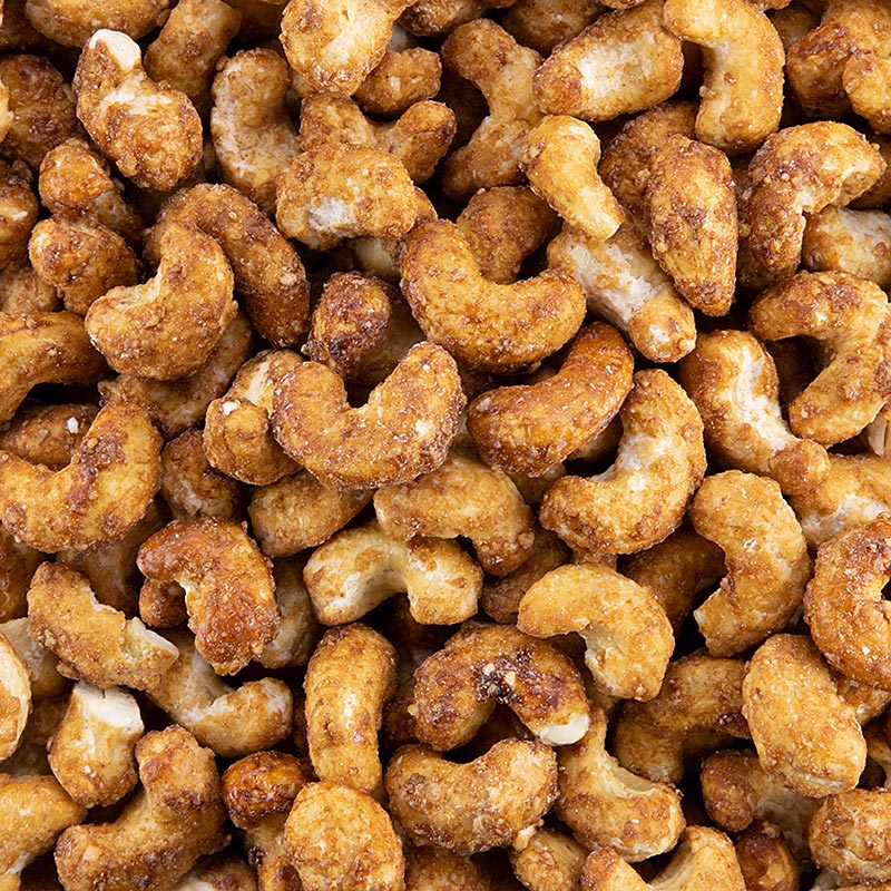 Gebrannte Cashewkerne, mit Zimt und Bourbon Vanille, 1 kg - Geröstete Cashewnüsse mit Zimt und Bourbon-Vanille, verpackt in praktischem 1kg-Beutel