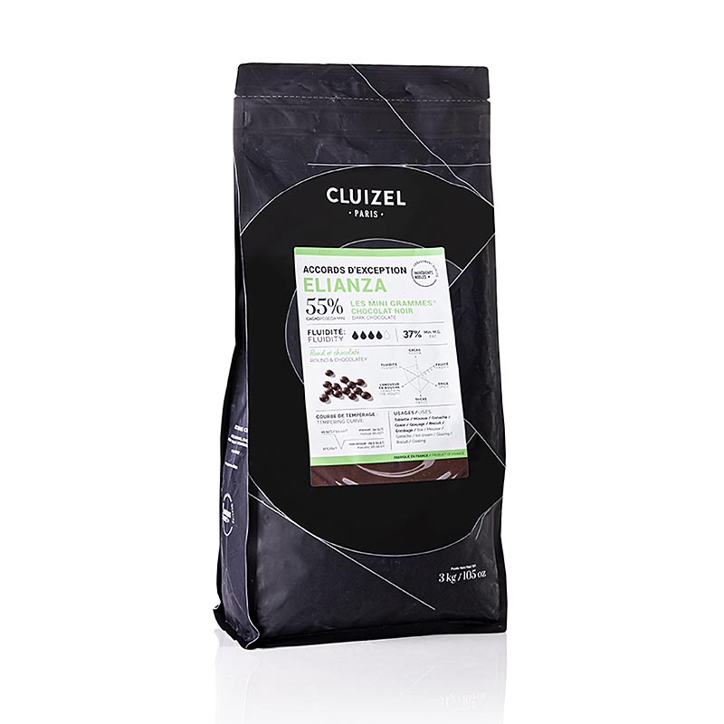 Elianza 55%, Bitter Couverture, Grandes Teneurs, Callets, Michel Cluizel, 3 kg - Luxuriöse französische Schokoladenkunst, hergestellt ohne Zusätze und mit ausgewählten Aromen, die seit über 60 Jahren von Michel Cluizel als Familienunternehmen mit Leidenschaft und Erfahrung produziert wird