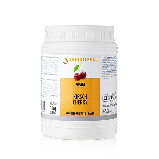 Kirsch-Paste, Dreidoppel, No205, 1 kg - Fruchtpaste für Cremes, Sahne, Quark, Desserts, Pralinen und Eis mit Kirschsaft, Kirschen, Holundersaft, Aromaextrakten, natürlichen und naturidentischen Aromastoffen, Invertzucker- und Glukosesirup