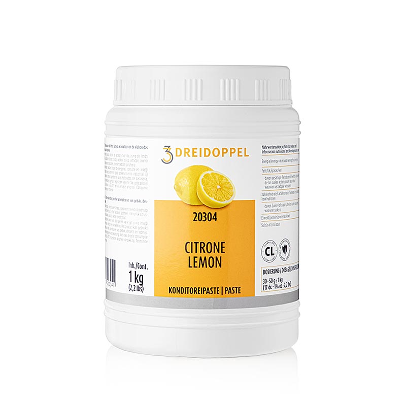 Fruchtige Zitronen-Paste von Dreidoppel, No203, ideal zum Aromatisieren von Cremes, Sahne, Quark, Desserts, Pralinen und Eis Hergestellt aus natürlichen und naturidentischen Aromastoffen, Invertzucker, Glukosesirup und Zitronensaftkonzentrat Verleiht einen fruchtig-frischen Zitronengeschmack für eine verbesserte und unterstützende Geschmackserfahrung