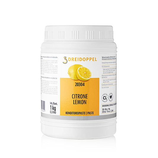 Fruchtige Zitronen-Paste von Dreidoppel, No203, ideal zum Aromatisieren von Cremes, Sahne, Quark, Desserts, Pralinen und Eis Hergestellt aus natürlichen und naturidentischen Aromastoffen, Invertzucker, Glukosesirup und Zitronensaftkonzentrat Verleiht einen fruchtig-frischen Zitronengeschmack für eine verbesserte und unterstützende Geschmackserfahrung
