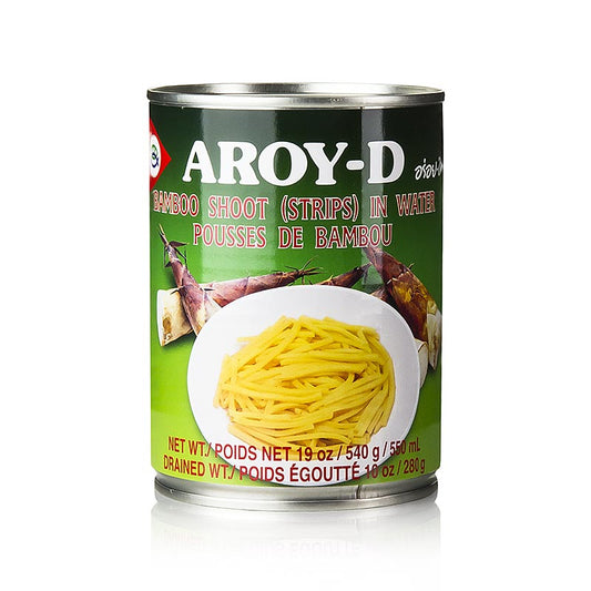 Bambussprossen-Streifen, Aroy-D, 540 g - Ein knackiges Gemüse für die fernöstliche Küche, ideal für chinesische und thailändische Gerichte Auch erhältlich in 2,9 kg