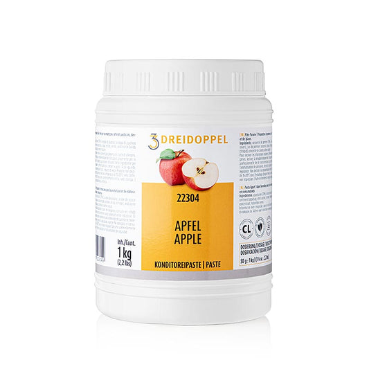 Apfel-Paste, Dreidoppel, No223, 1 kg - Fruchtpaste für Cremes, Sahne, Desserts, Pralinen und Eis Enthält Apfelmark, Williamsbirnenbrand, Aromastoffe, Invertzucker- und Glukosesirup