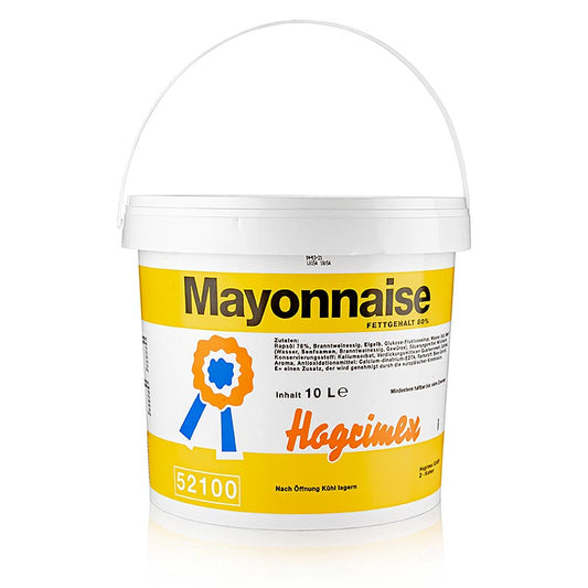 A 10-liter container of Hogrimex mayonnaise with 80% fat content