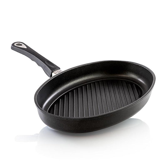 AMT Gastroguss, padella per pesce con fondo grill e canaletta di raccolta del grasso, per induzione, 35x24 cm, 1 pz.
