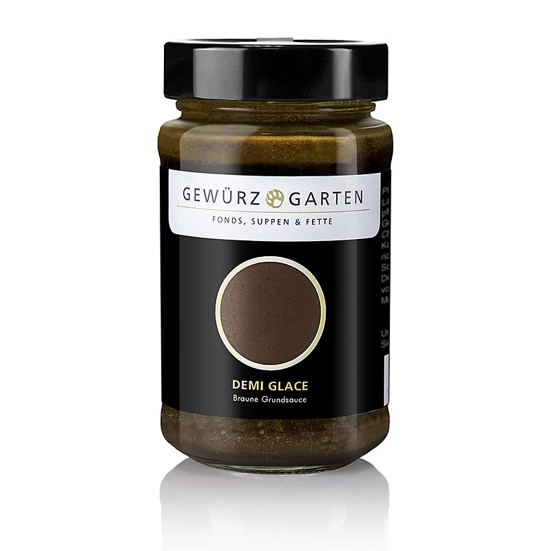 Gewürzgarten Demi Glace, küchenfertig, 225 ml - Klassisch hergestellte Sauce aus Kalbsknochen, Mire Poix und Rotwein, gewürzt mit Rosmarin, Thymian, Nelke, Wacholder und Knoblauch, ideal zur Verfeinerung von Braten, Schmorgerichten und Saucen mit Sahne, Sherry, Portwein oder Fond