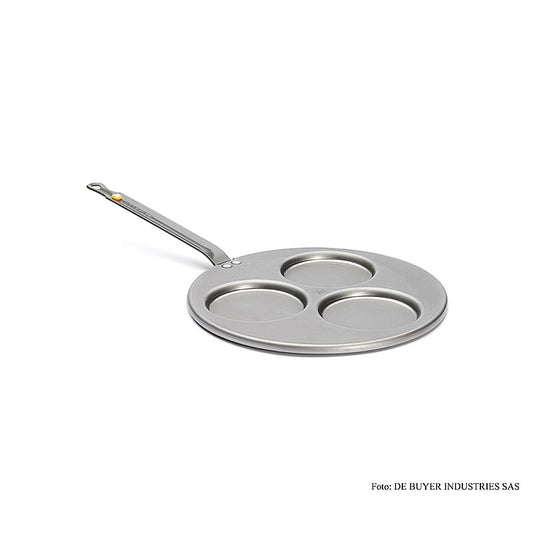 deBUYER "Mineral B Element" Padella in ferro per 3 blini da 10 cm di diametro ciascuno, diametro totale 27 cm, 1 pz.