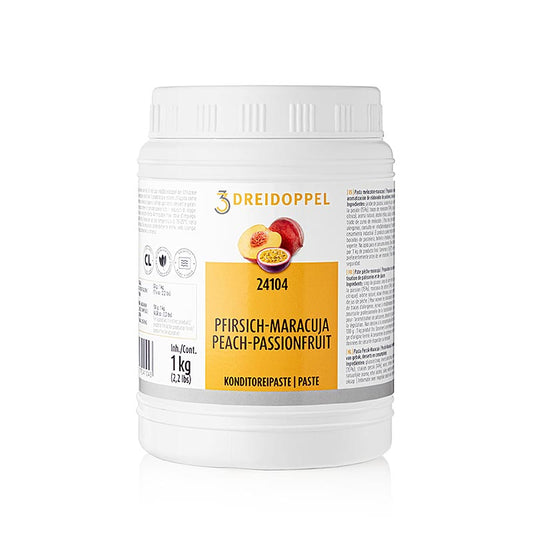 1 kg Pfirsich-Maracuja-Paste von Dreidoppel, eine köstliche Zutat für Backwaren und Desserts (German)