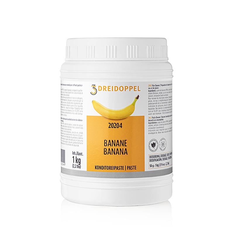 Bananen-Paste von Dreidoppel, No202, 1 kg, zur Aromatisierung von Cremes, Sahne, Quark, Desserts, Pralinen und Eis Enthält Bananenmark, Glukose- und Invertzuckersirup